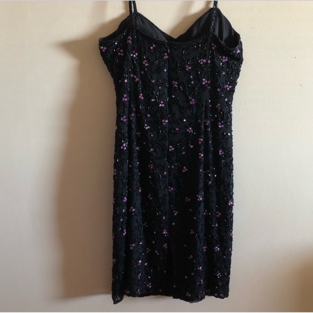 Vintage black floral beaded (100% silk) cocktail semiformal slip dress Paradise - Picture 2 of 16